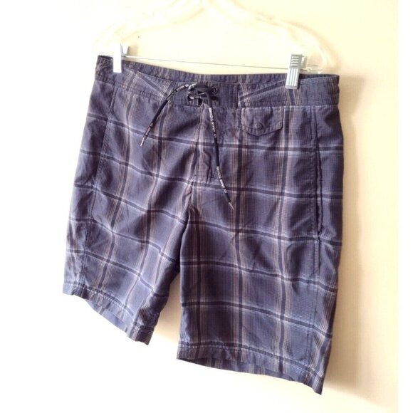 Armani Exchange A/X Hybrid Board Shorts Medium Blue Plaid Drawstring Swim Trunks - Picture 6 of 16